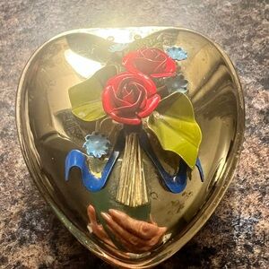 Brass trinket and enamel heart box